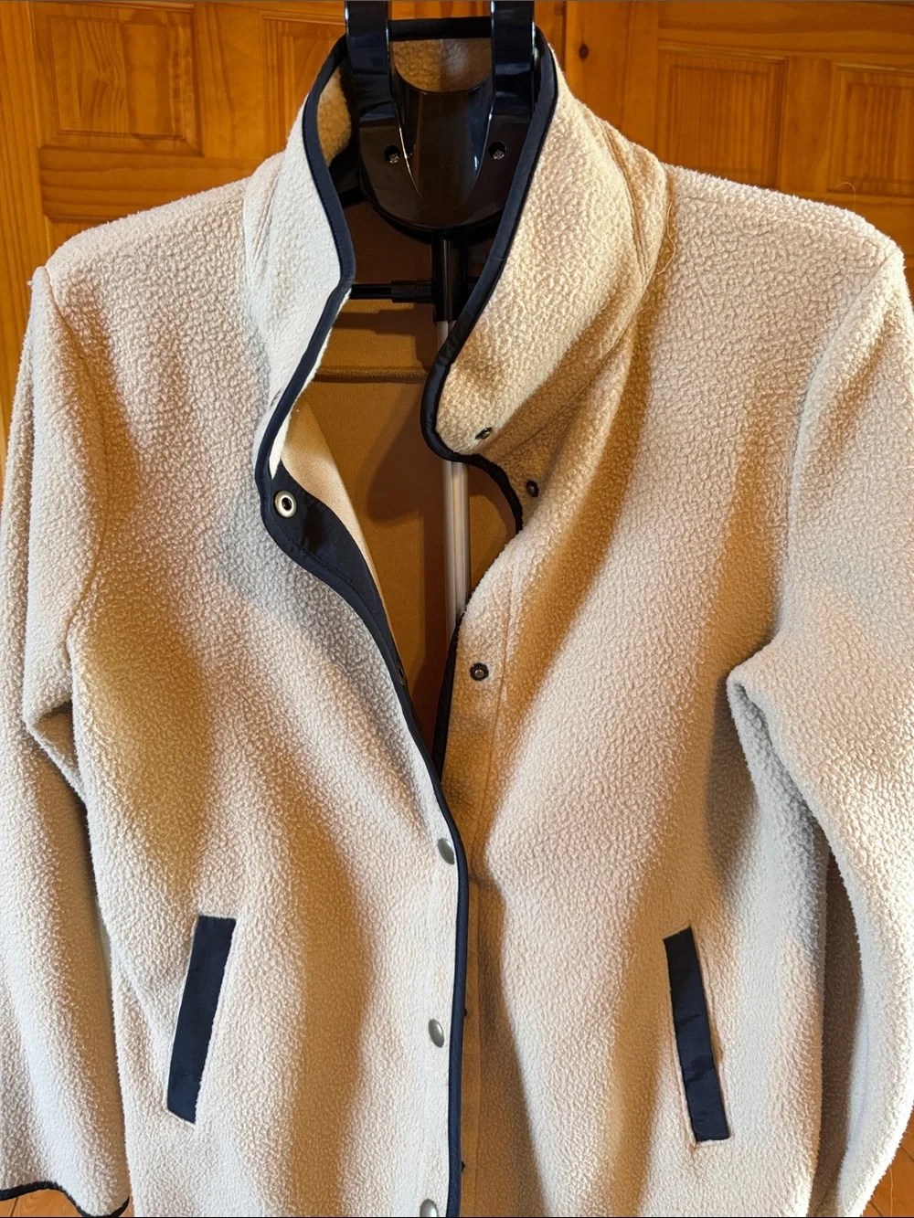 J. Crew Cream Teddy Fleece Jacket with Black Trim